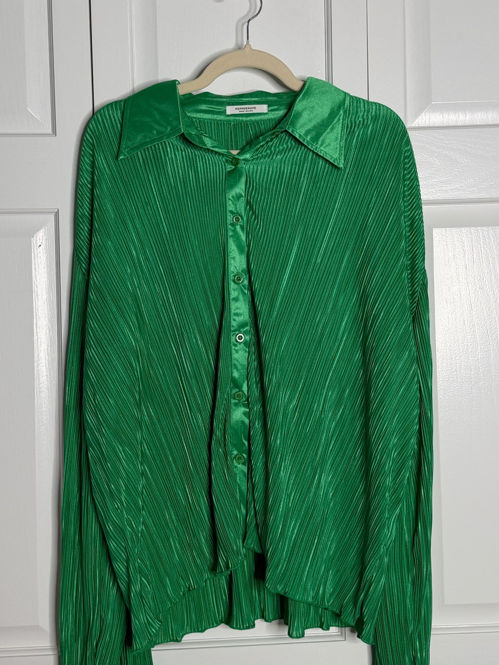 Peppermayo Emerald Pleated Button-Down Blouse